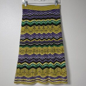 M Missoni ZigZag Knit Midi Skirt Italy 42 S/M Stretch PullOn Mardi Gras Colorful